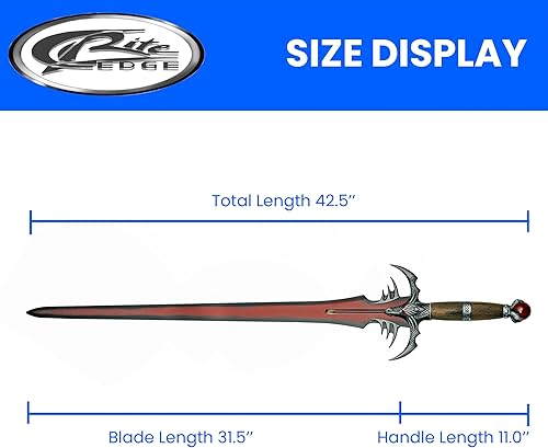 Miniatura 4 de Szco Espada de fantasía Dragonborn de 42.5 pulgadas, hoja decorativa roja y negra con mango de madera y placa de pared, espada coleccionable para