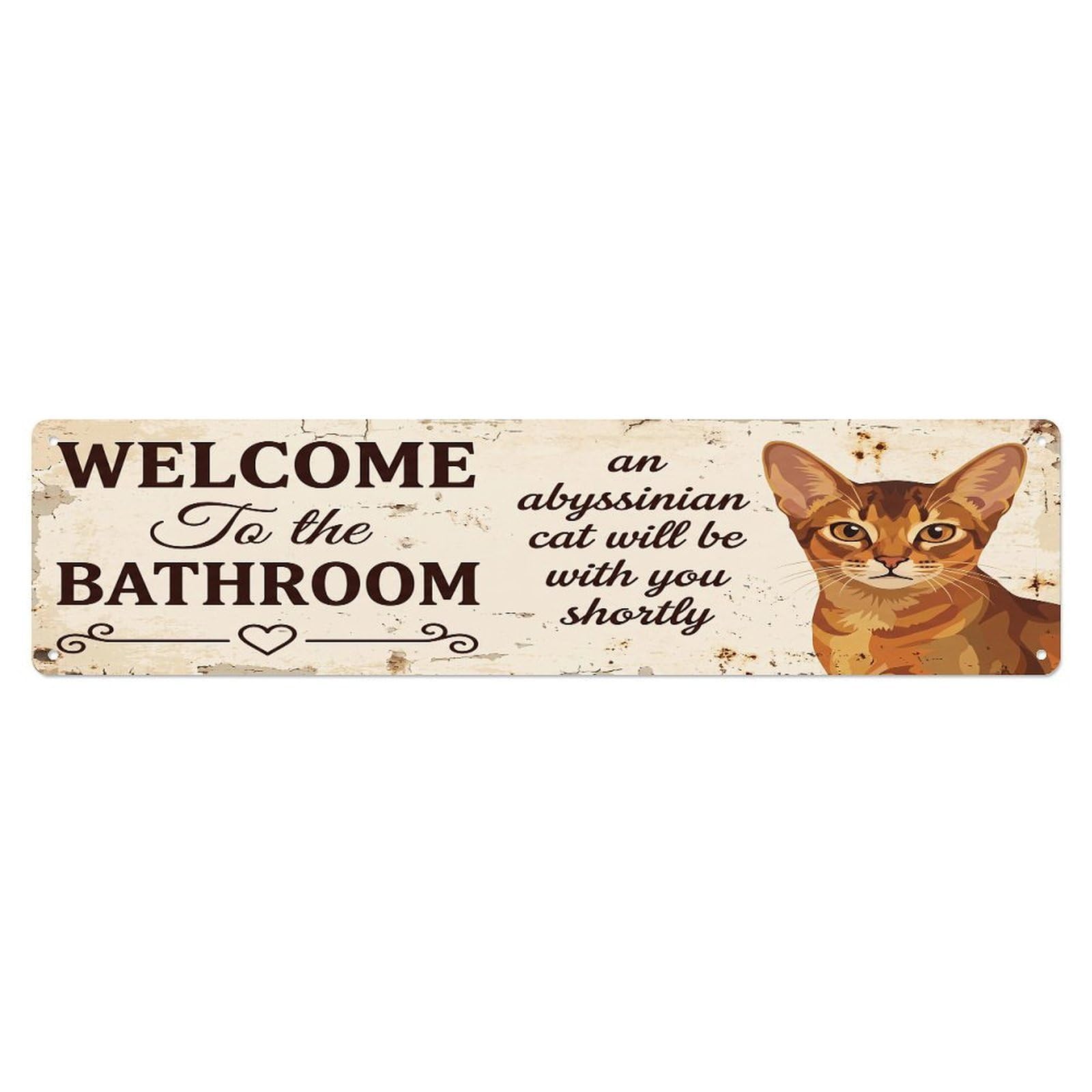 Vintage WELCOME To The BATHROOM Abyssinian Cat Metal Tin Sign
