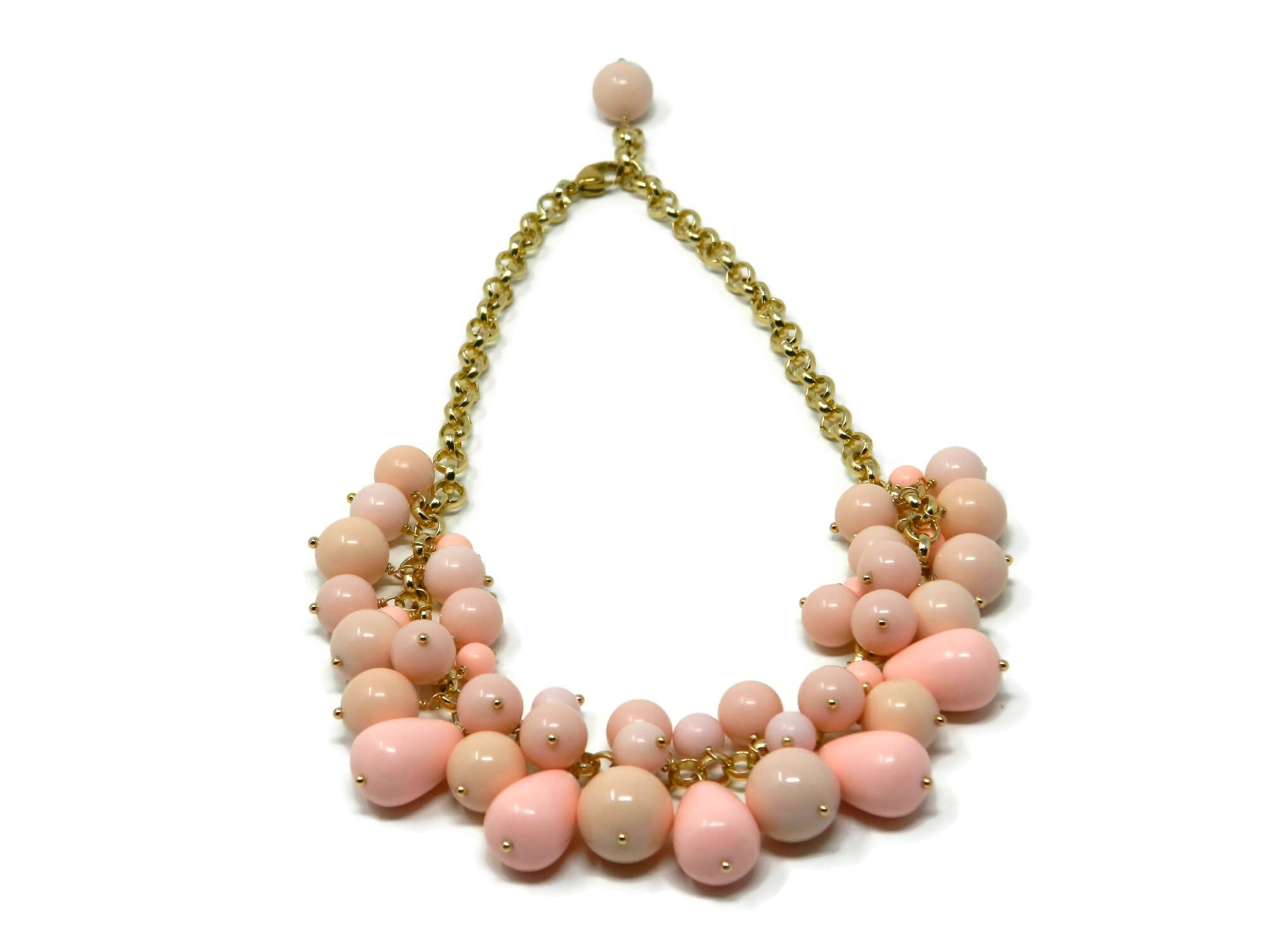 Collana girocollo donna charms con palline e gocce in pasta di corallo rosa | Catena rolò dorata | Made in Italy | DodiGioielli | Nickel-free | 44 cm