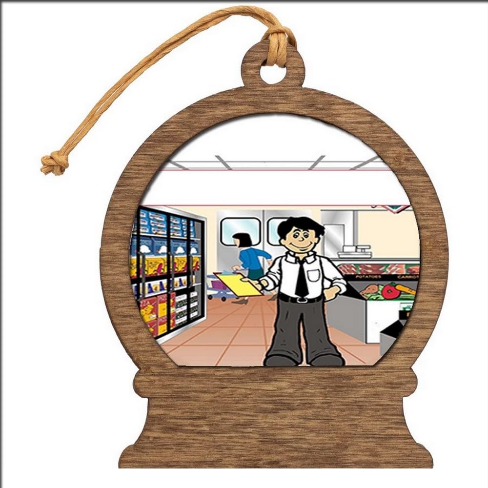 PrintedPerfection.com Personalized Grocery Store Male Wooden Snow Globe Shaped Christmas Ornament
