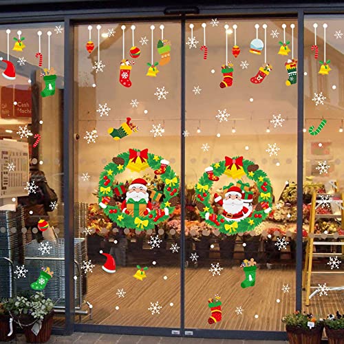 TOARTI Lot de 59 autocollants pour fenêtre de Noël, motif Père Noël, pour fenêtre, motif flocon de neige, blanc, amovible, coloré de Noël, pour mur, magasin, vitrine, porte Cover