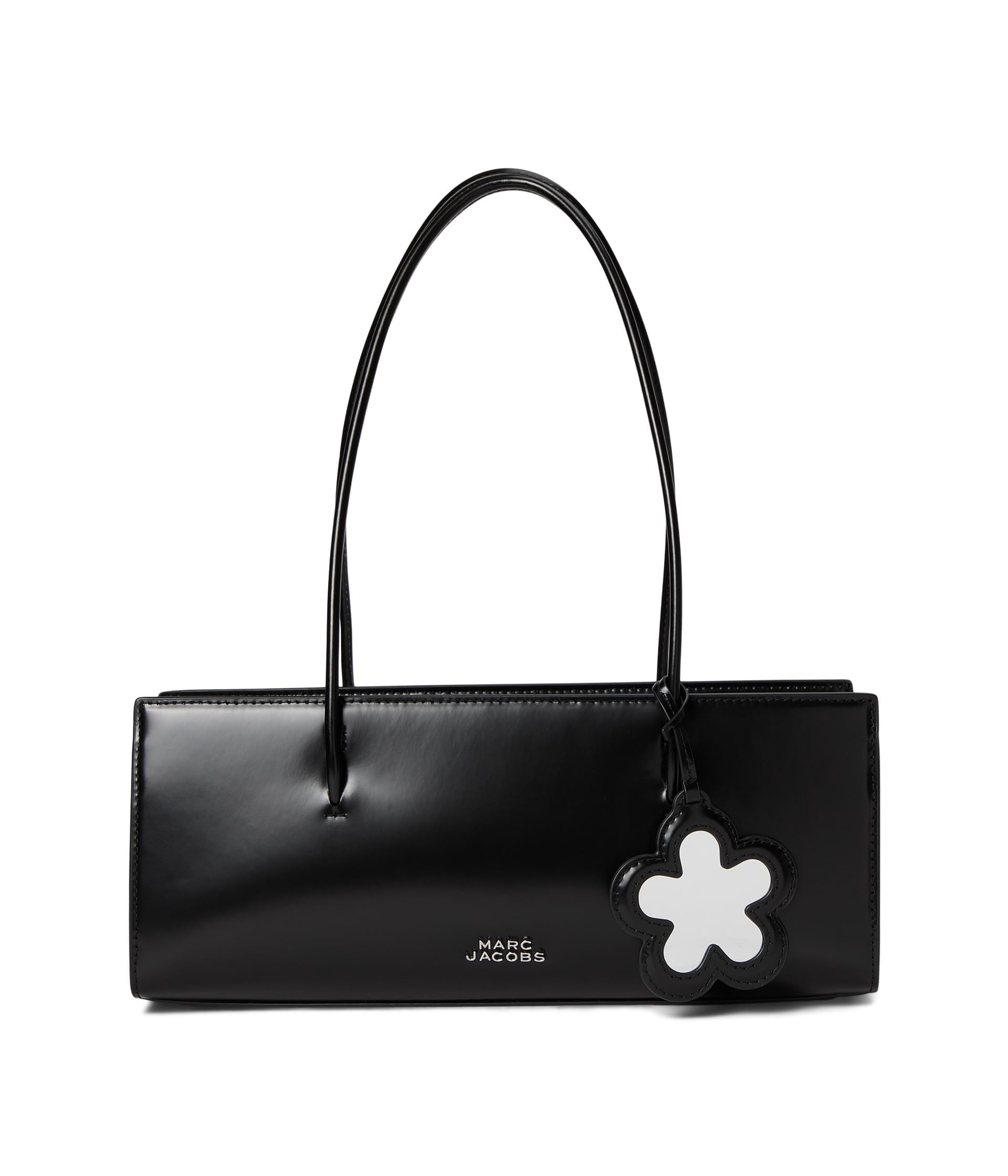 Marc Jacobs Women's Black Shoulder Bag The Mirror Satchel With Logo On Front And Leather Flower Charm For Cow