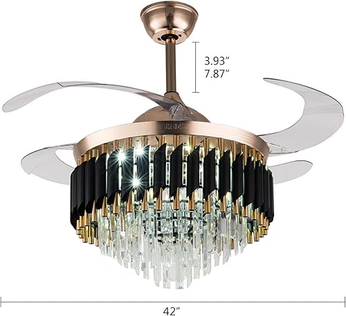 Miniatura 2 de Lámpara de ventilador de techo invisible de 42 pulgadas, lámpara moderna con 3 cambios de color, lámpara retráctil con control remoto de 3