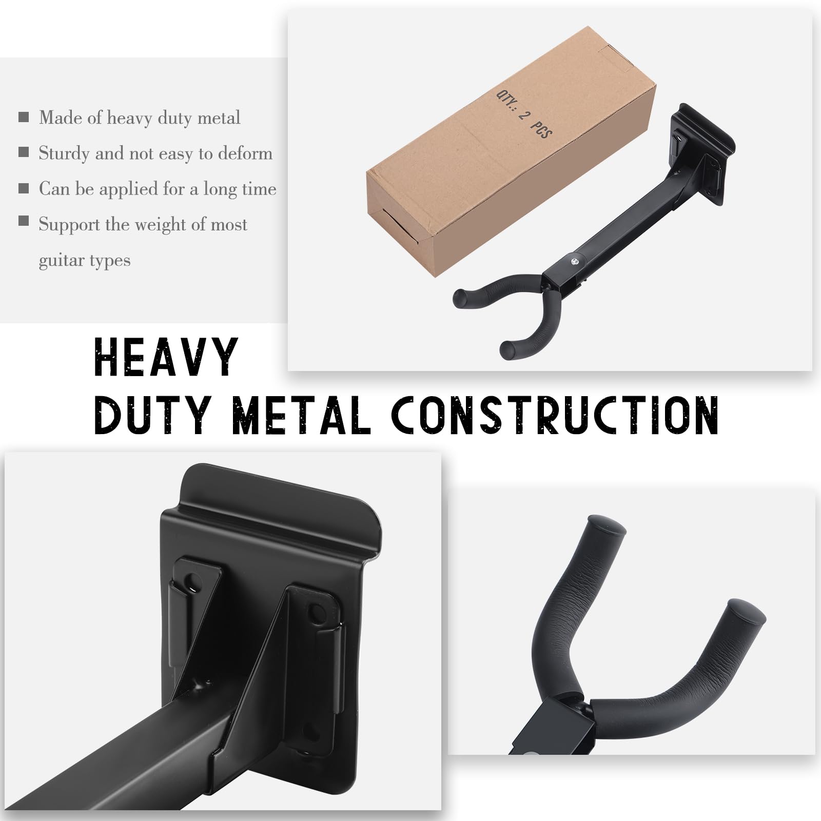 Therwen 6 ganchos de pared para guitarra, con adaptador de listón, ajustable a 180°, soporte de pared para guitarra eléctrica acústica