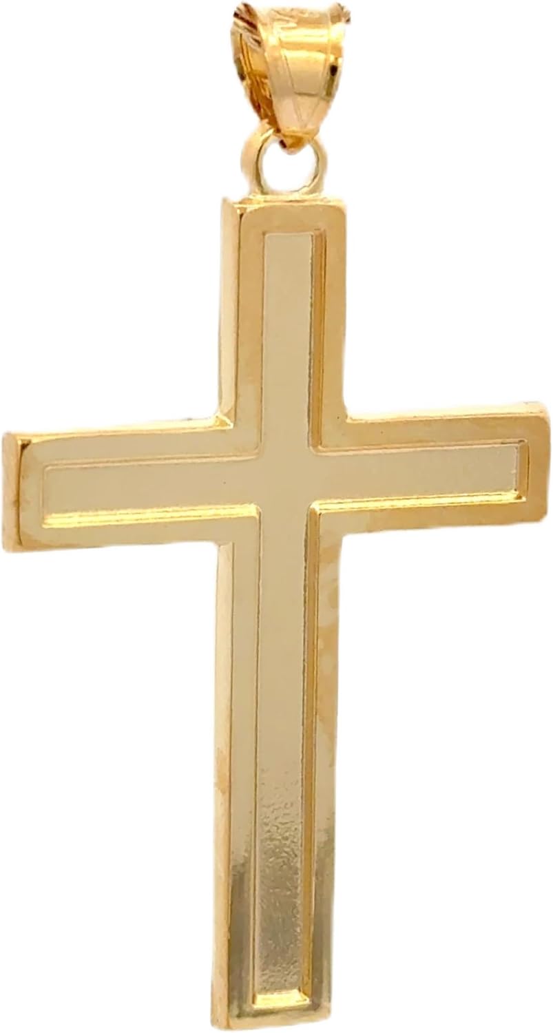 CROSS + CROWN Premium 14K Yellow Gold Cross Pendant, Durable Double-Bonded 14K Pendant for Necklace, Women & Mens Polished Gold Cross for Chain, Handcrafted Religious Jewelry in the USA, XXL