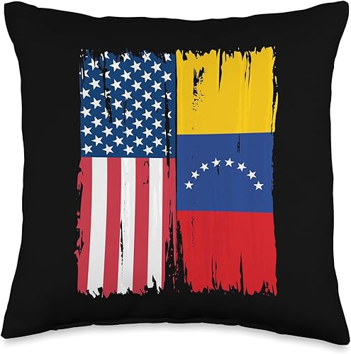 USA Venezuela Roots Almohada con diseño de raíces de la bandera estadounidense Venezuela de Estados Unidos, 16 x 16, multicolor