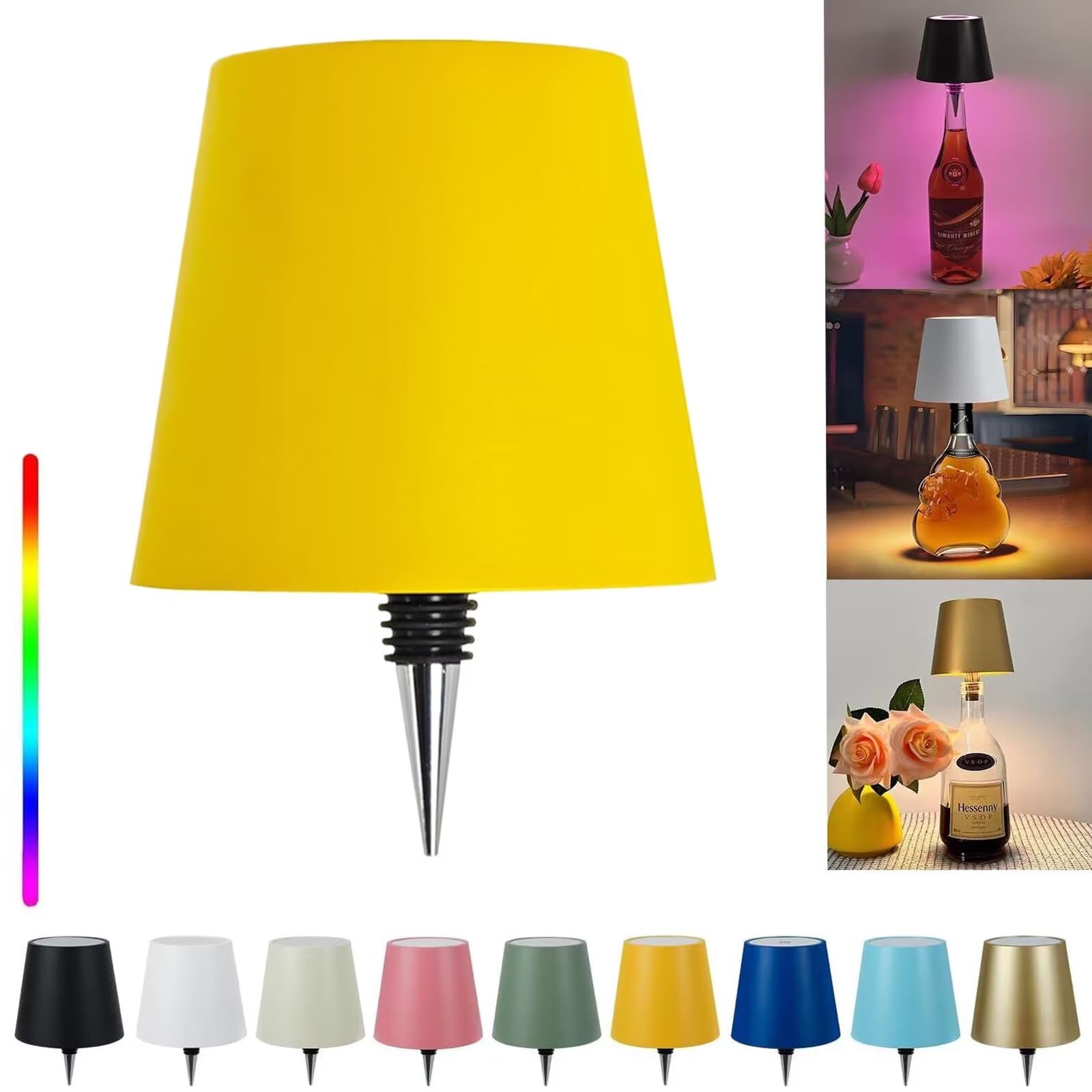 Pridola Wireless Bottle Lamp, 14cm Wine Bottle LED Light, RGB/3 Color Stepless Dimming Wine Bottle Decorative Lights, Touch Control LED Wireless Wine Bottle Lampshade, Tabletop Portable Bottle Lights