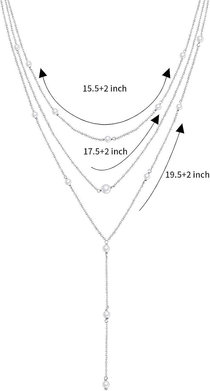 DAOCHONG Mothers Day Gifts S925 Sterling Silver Multilayer Layered Triple Long Chain Pendant Necklace for Women Jewelry