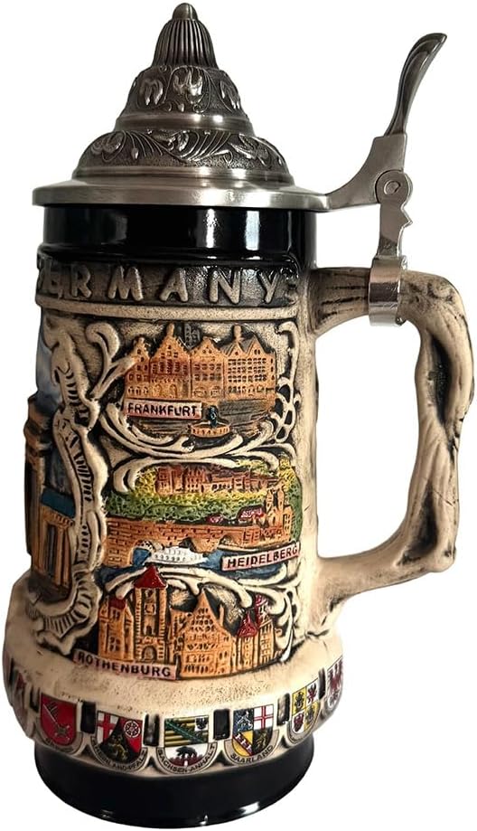 German Beer Stein Mug BERLIN Castle Eagle Emblem Oktoberfest Steins With Lid Easter Gifts For Men, Dad, Best Friend, Beer Enthusiast, Authentic Hand Engraved 0.7 Liter 0712DH1