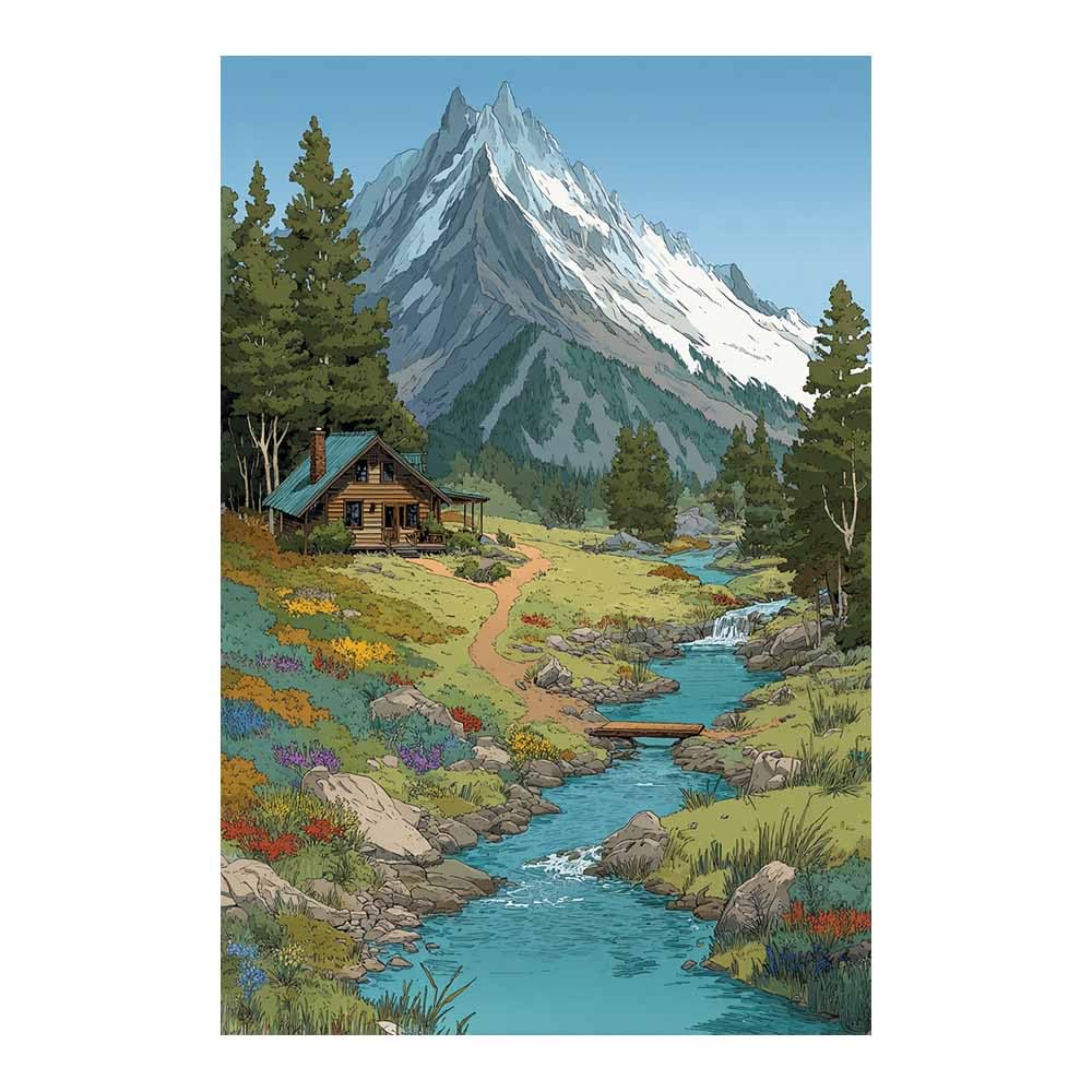 HOQIU Vintage wall art Mountainse Cabin Art decorative painting, wall art, for Living Room Bathroom Bedroom Kitchen Decoration.(Multicolor)-80x120cm Unframed