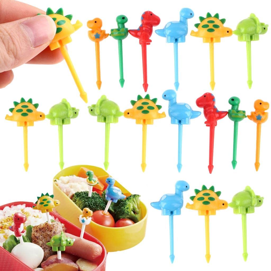 IYSHOUGONG 30Pcs/5Sets Dinosaur Fruit Food Picks Dinosaur Lunch Bento Box Picks Cartoon Animal Toothpick Mini Cupcake Picks Lunch Bento Forks for Fruits Cake Dessert