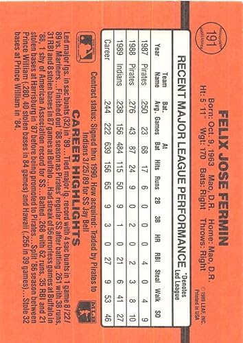 Miniatura 2 de 1990 Donruss #191 Felix Fermin NM-MT Indians