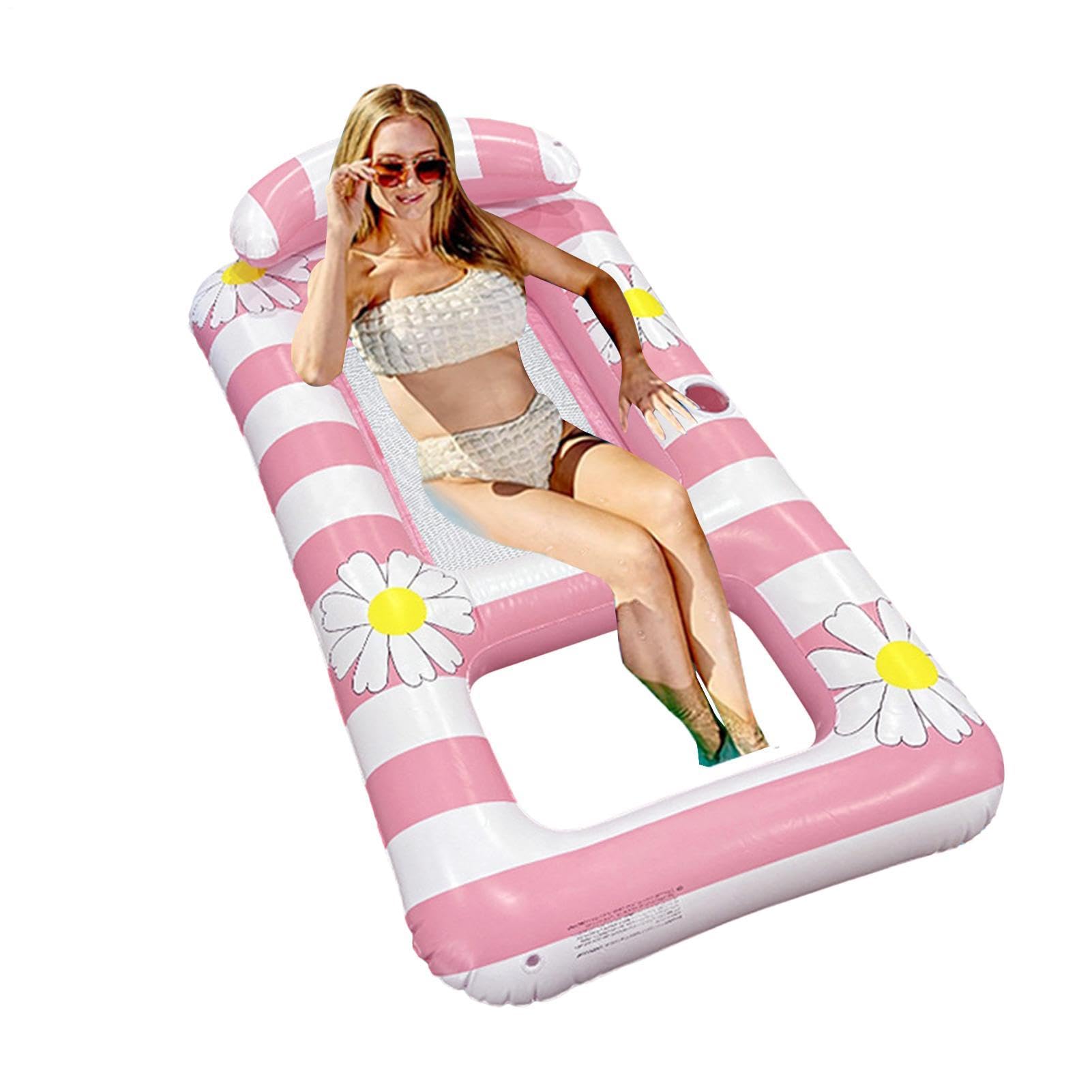 Pływacze basenowe dla dorosłych, nadmuchiwana tratwa wodna z zagłówkiem, pływający salon plażowy - na imprezę spotkanie wakacje plaża jezioro rzeka podwórko ogród kemping