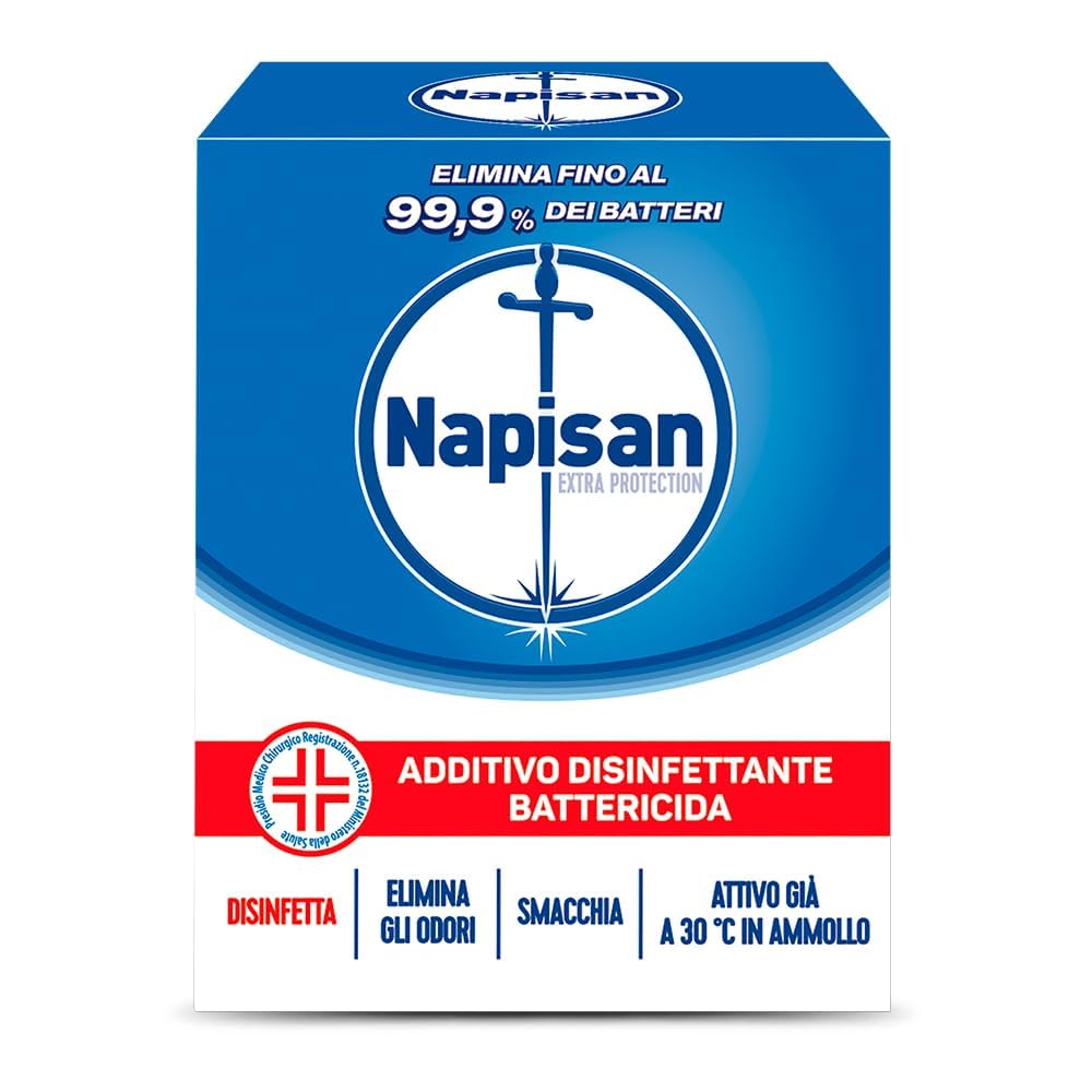 Napisan Extra Protection Additivo Lavatrice, Additivo Disinfettante Lavatrice in Polvere Battericida, 12 Confezioni da 500gr di Additivo in Polvere Lavatrice