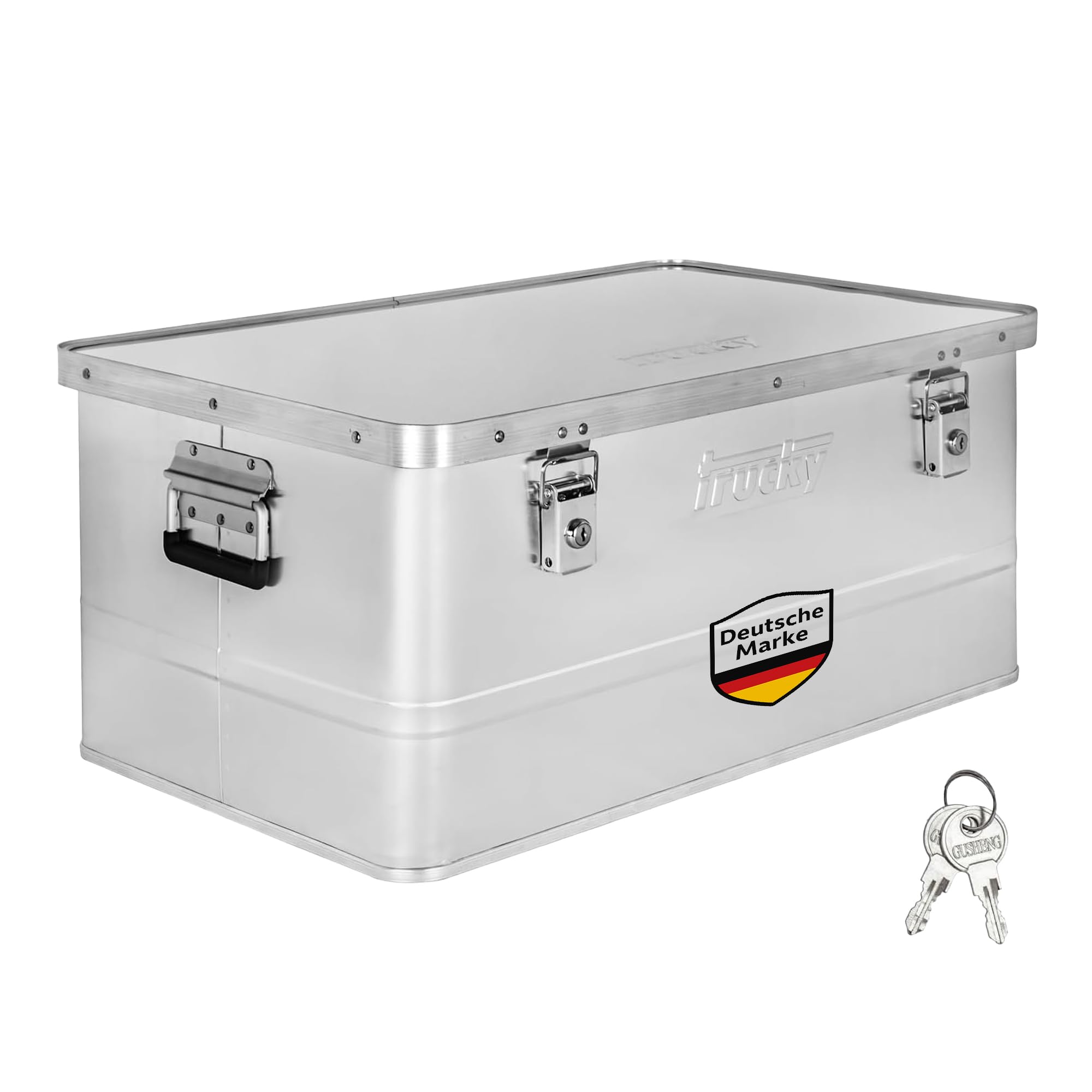 Trucky Aluminium Box mit Deckel Silber Alu Kiste Alukiste Auswahl Transportbox Metallbox Aufbewahrungsbox Boxen Abschliessbar Metallkiste, Größe:85 L