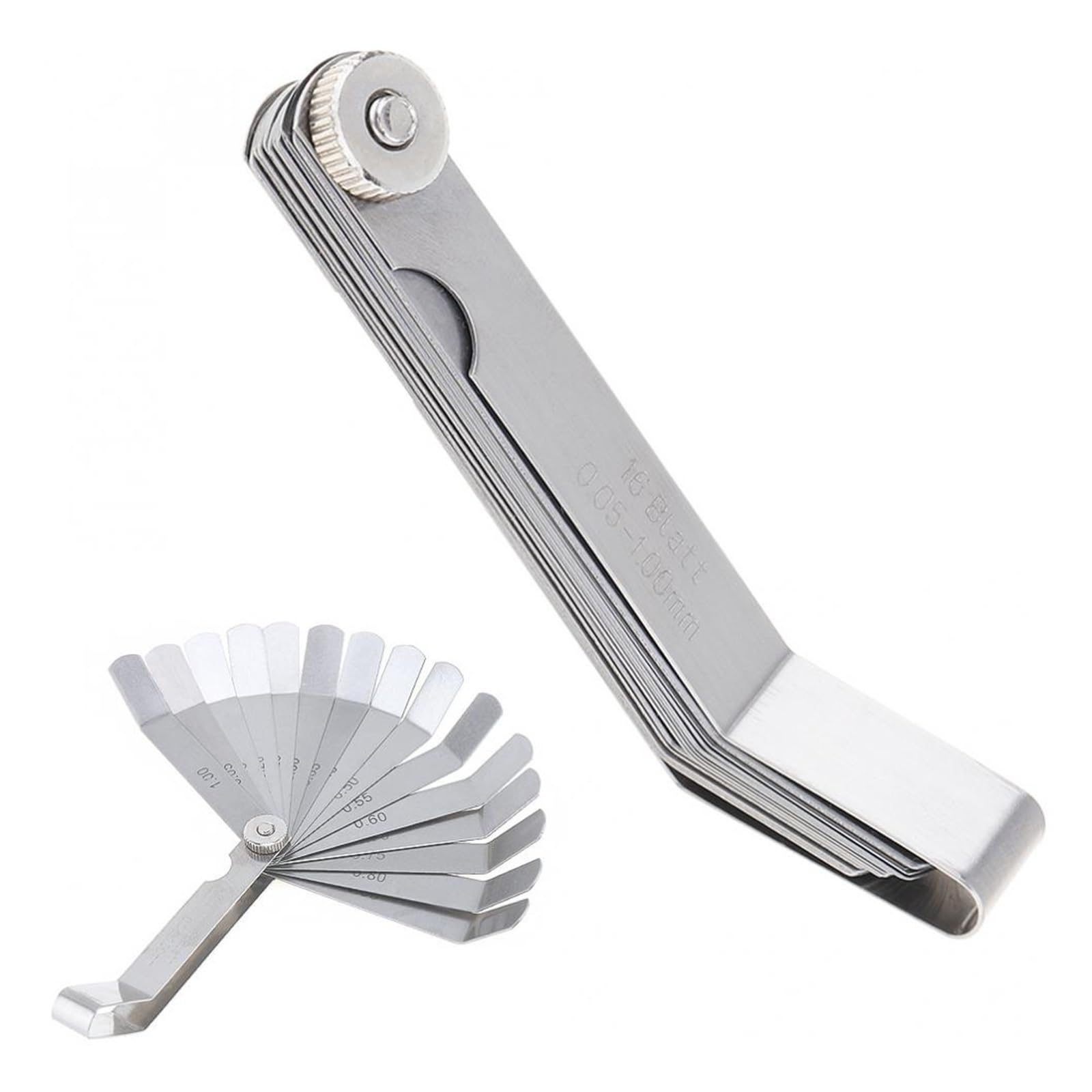 Cfwwsaq One Color Feeler Gauges, 100A16 0.05-1Mm Thickness Curved Woodworking Measurement Gapped Metric Filler Feeler Gauge With 16Pcs Blades