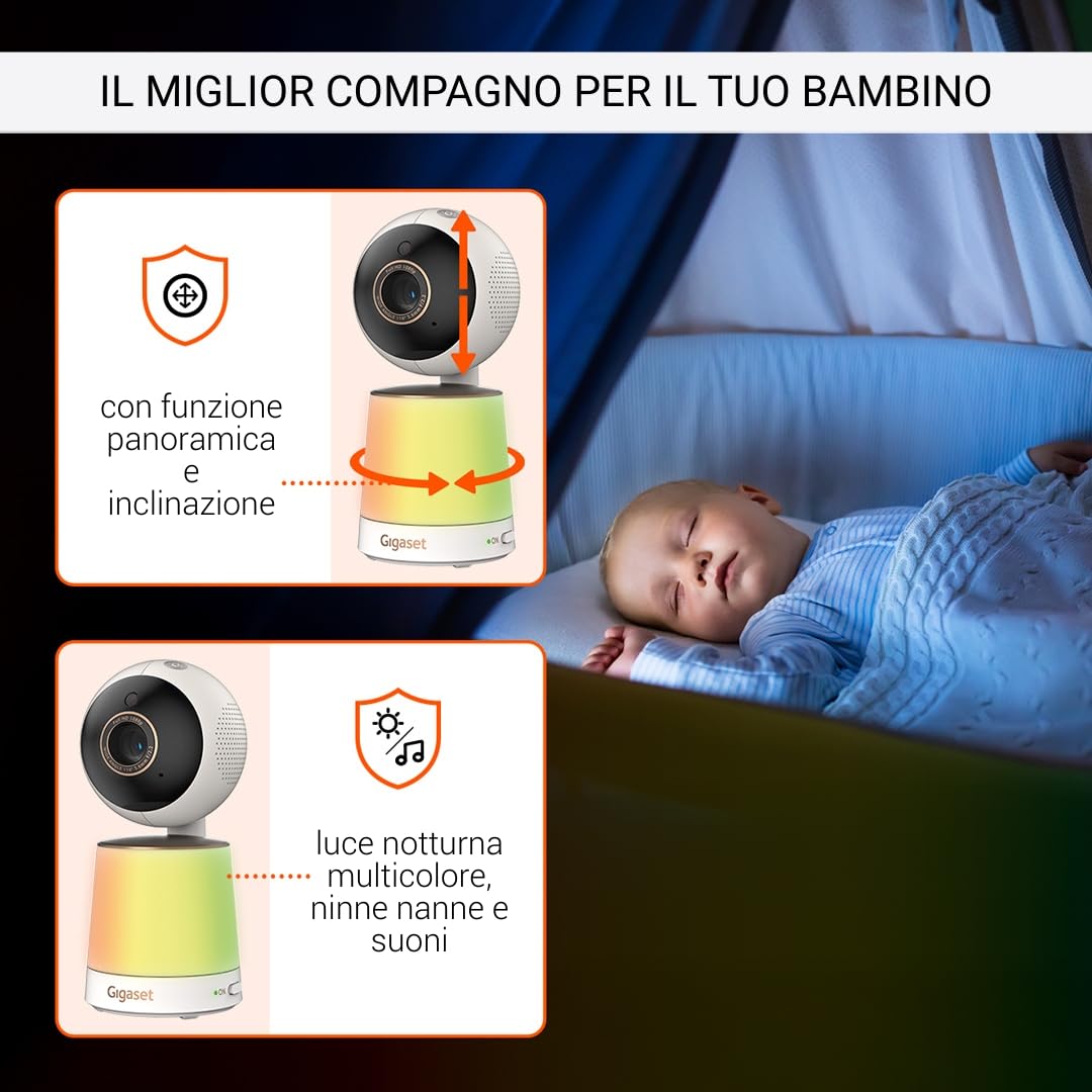 Gigaset BABY 500 Video – Videocamera con trasmissione video HD –Tecnologia FHSS sicura–Schermo LCD IPS da 5"-lunga durata della batteria-modalità visione notturna,Cream White/Bronze[Versione Italiana]