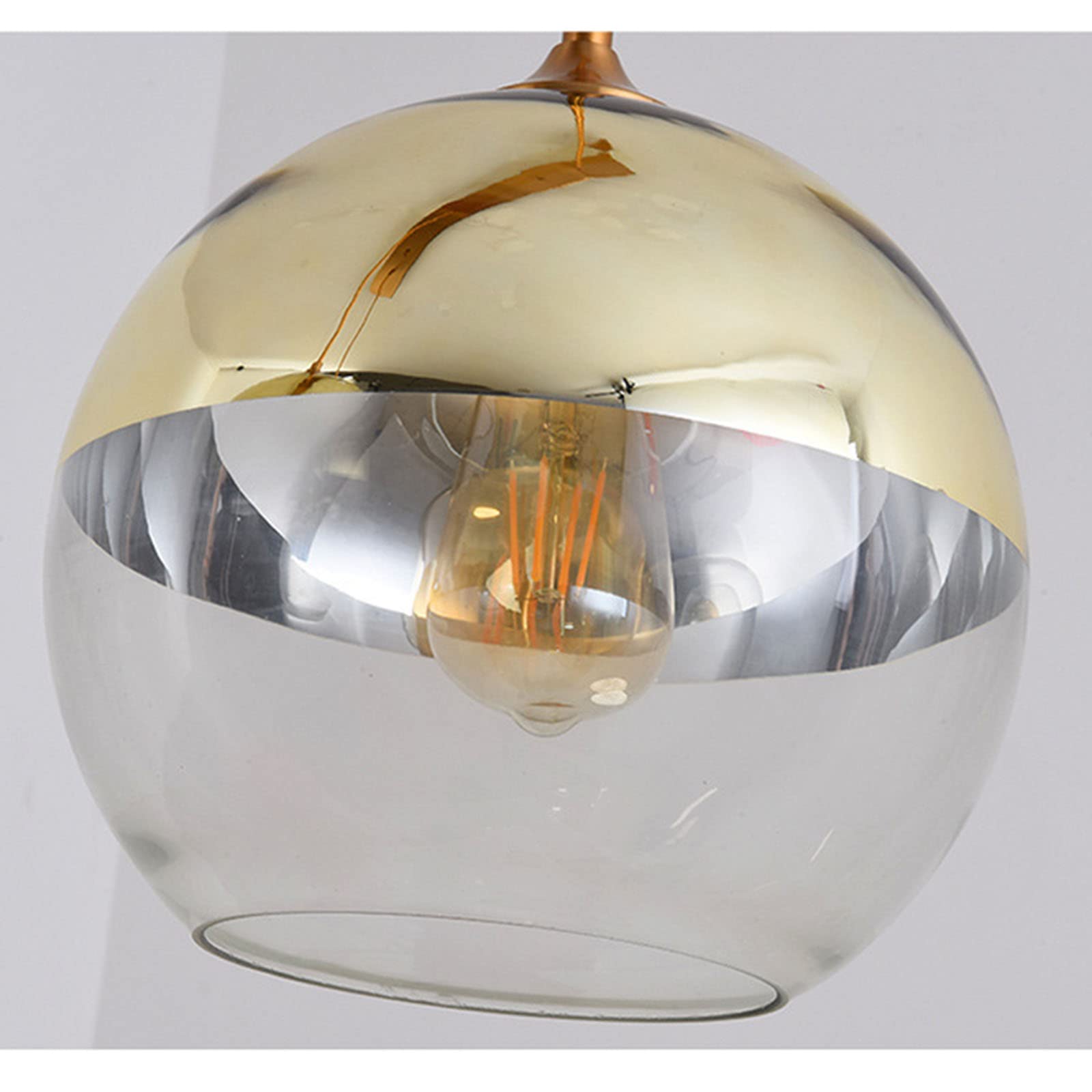 Lampa wisząca z 2 lampkami ze złotym szklanym kloszem, gniazdo E27, lampa wisząca, pojedynczy żyrandol w kształcie kuli do jadalni i wyspy kuchennej