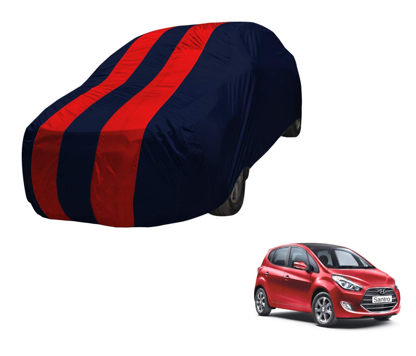 Auto Hub Car Cover Compatible with Hyundai Santroo (Model : 2019-Till Date) with Mirror Pocket,Triple Stitched, Weather Proof, Santroo Car Cover- Navy-Red