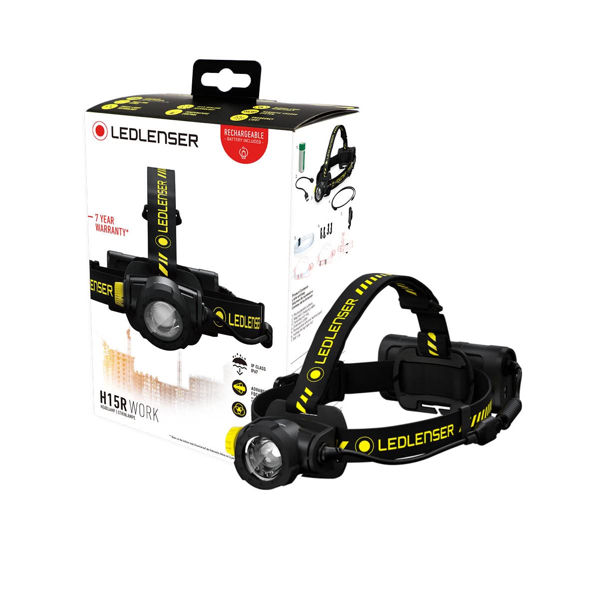 Ledlenser H15R Work Lampe frontale rechargeable, 2500lm, Clips casque, IP67 | Portée 250m, mise au point réglable, 70 h d'autonomie, protection en caoutchouc, lampe de travail | 2020