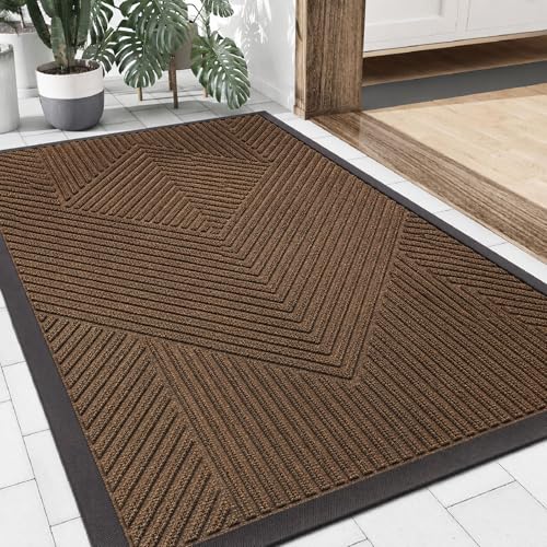 THMINS Outdoor Doormat Washable Rug Quick Dry Soft Microfiber Durable Rubber Backing Absorbs Water and Moisture Door Mat for Entry (brown 75x45 CM)