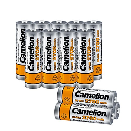 Camelion AA 2700mAh High Capacity NiMh Rechargeable Batteries (12 Count) pre-Charged with Battery...