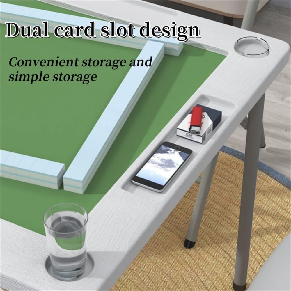 Folding Mahjong Table, Square 4 Player Card Table with Cup Holders, Portable Game Table for Mahjong Poker Domino Game, Domino Table with Steel Pipe Bracket(88cm/34.6in)