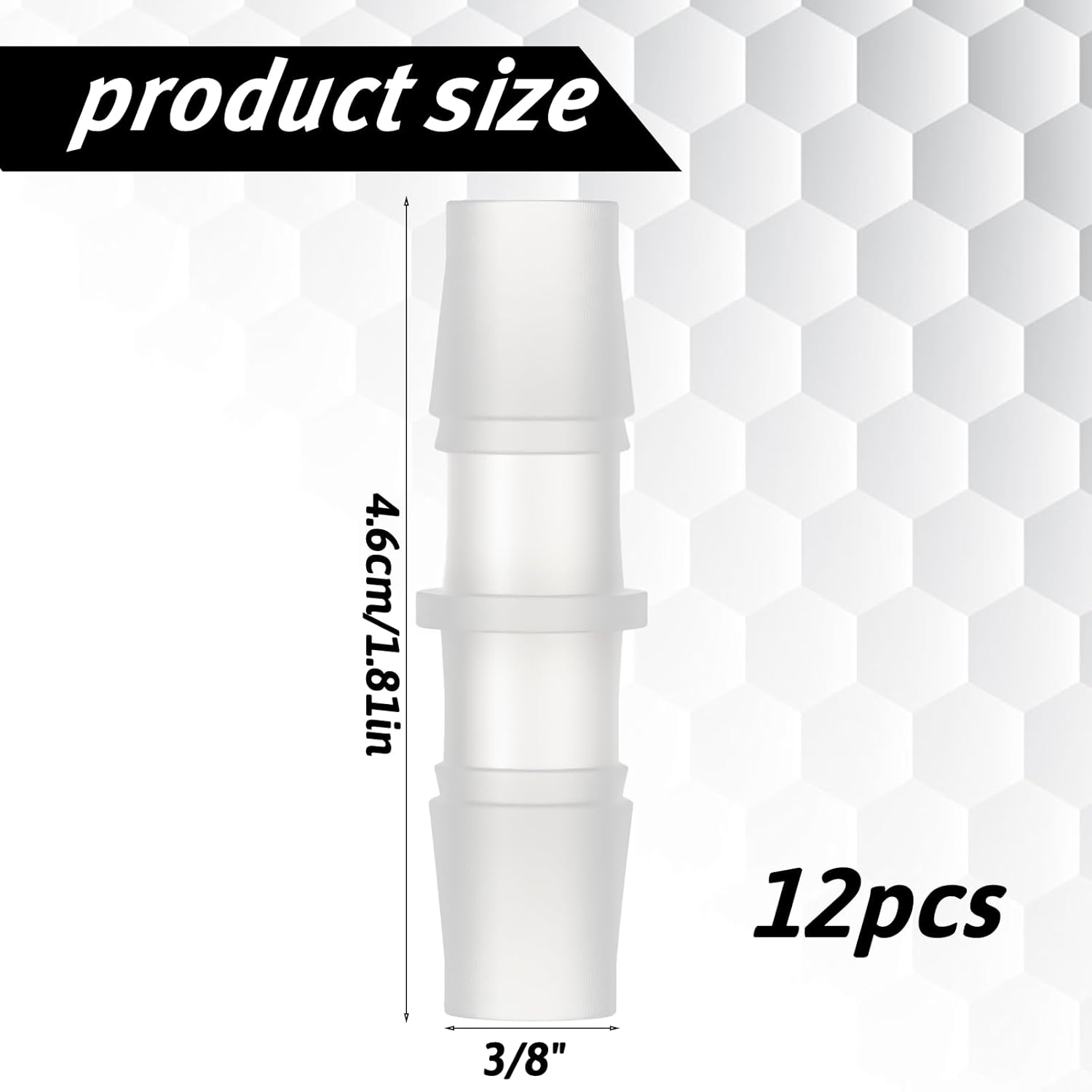 12 PCS Plastic Hose Barb Fitting, 3/8" X 3/8" Equal Barbed Hose Pipes Fitting Connector Joint Splicer Mender Adapter Union for Aquarium Tubing, Liquid Air, Water Pump Hose Pipes
