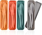4 Ensemble d'ustensiles réutilisables avec boîtier, ensemble de couverts portatifs à fourche à couteau, ensemble d'Utensile de voyage non réutilisable à toxines écologique pour le camping ou l'anniversaire de pique-nique adulte