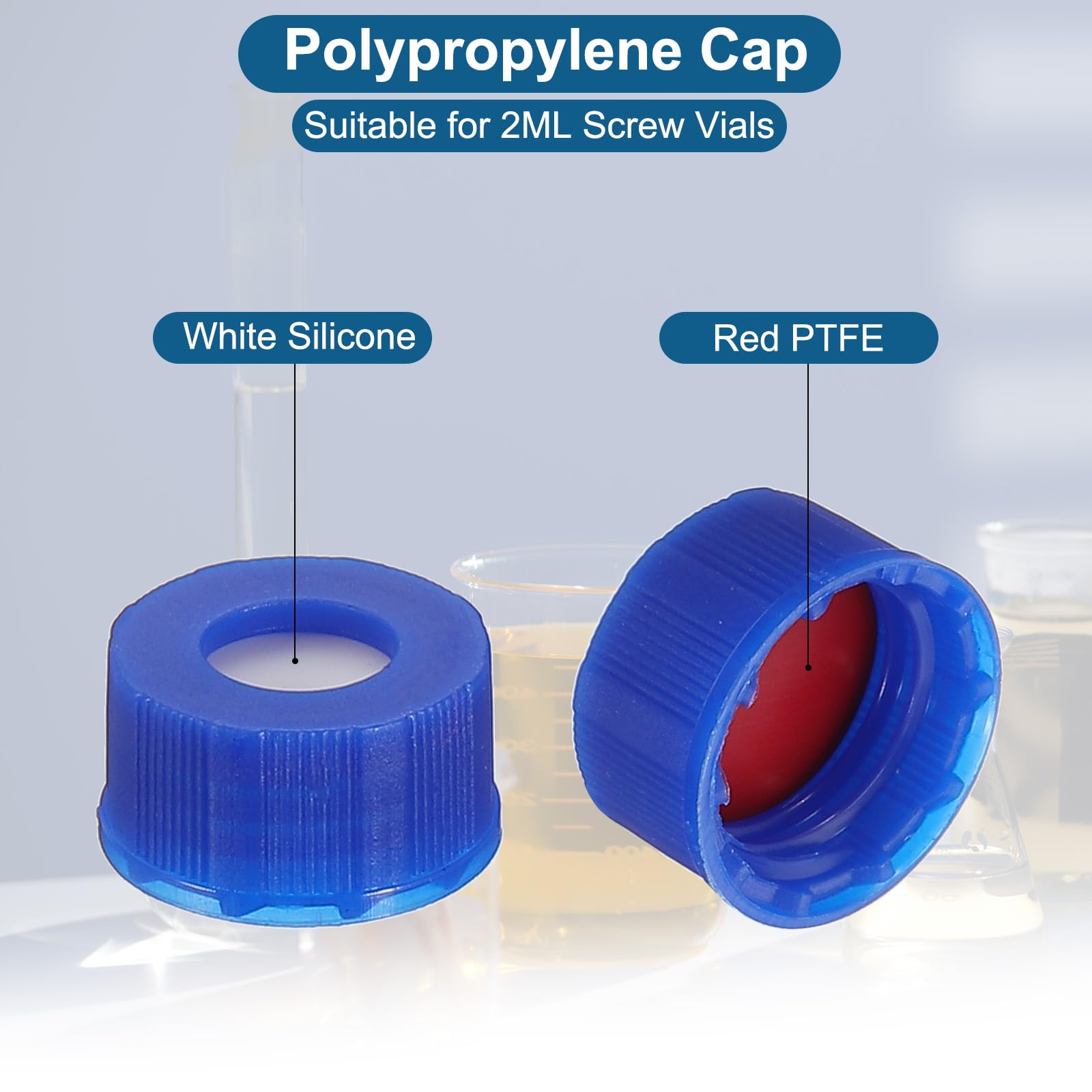 PATIKIL 2ml Autosampler Vial 200 Pack Vorgeschnittene Septen HPLC/GC Fläschchen 9-425 Labor Klare Probenfläschchen Mit blau Schraubkappe Beschreibbare Stelle PTFE Silikon Für LC Stamper