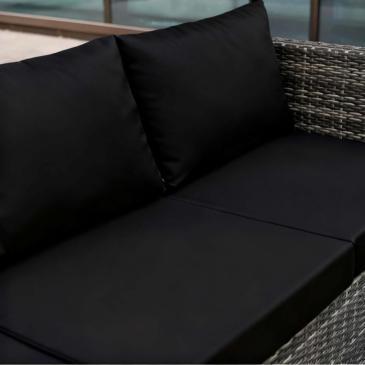 Stretch Outdoor Patio Cushion Covers,Outdoor Couch Covers Replacement,for Patio Furniture Cushion Covers,Washable Reusable Furniture Protector (8, Black (Water-Repellent))