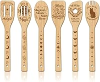 Vista 12 de GLOBLELAND Juego de 6 cucharas de cocina de bambú de adivinación mágica, juego de cucharas de cocina grabadas de madera, juego de espátulas de bambú