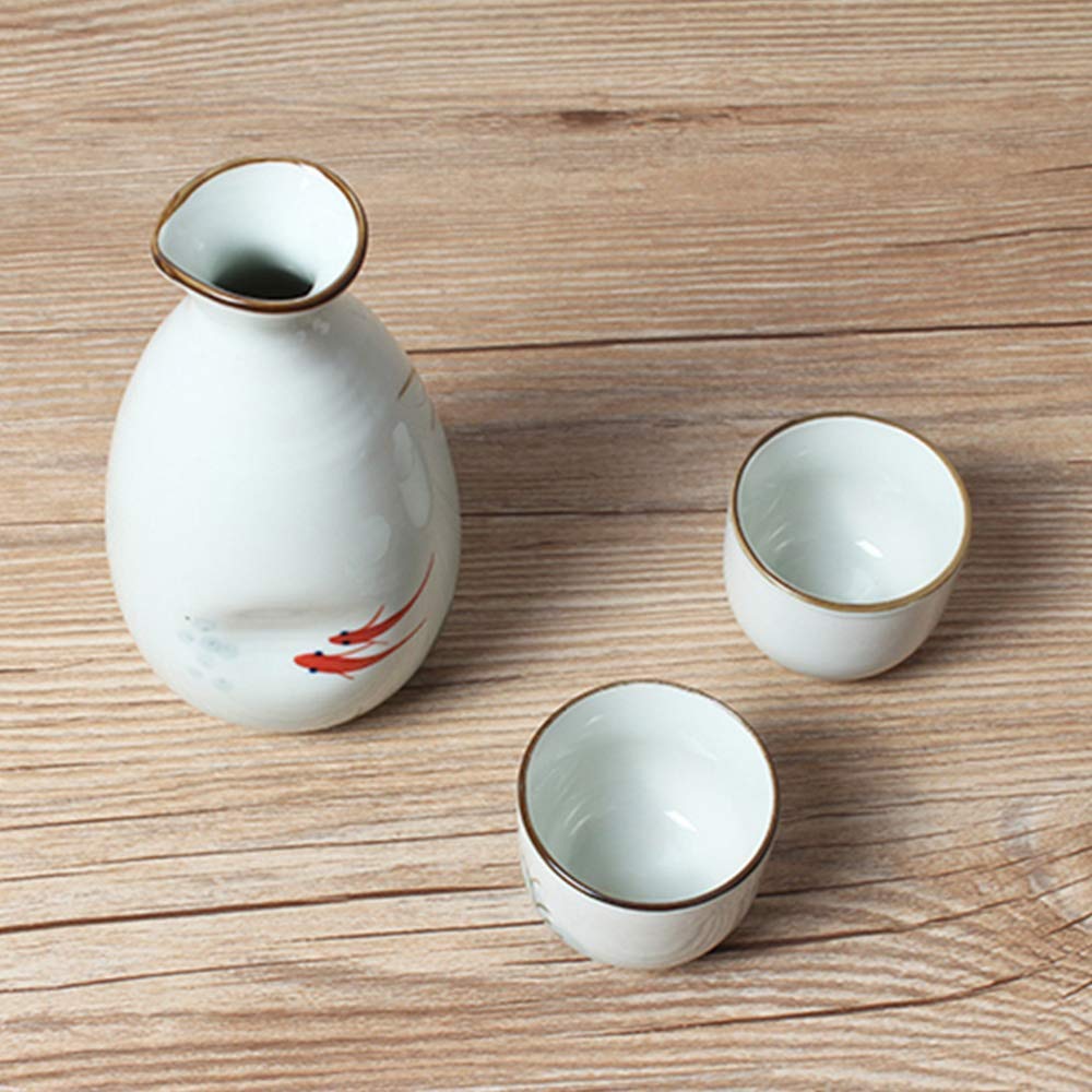 Juego de Sake japonés, Juego de 5 Piezas para Servir Sake Blanco, Pintura con Tinta de pez Dorado, para Sake frío/Tibio/Caliente/Shochu/té, Familiares y Amigos