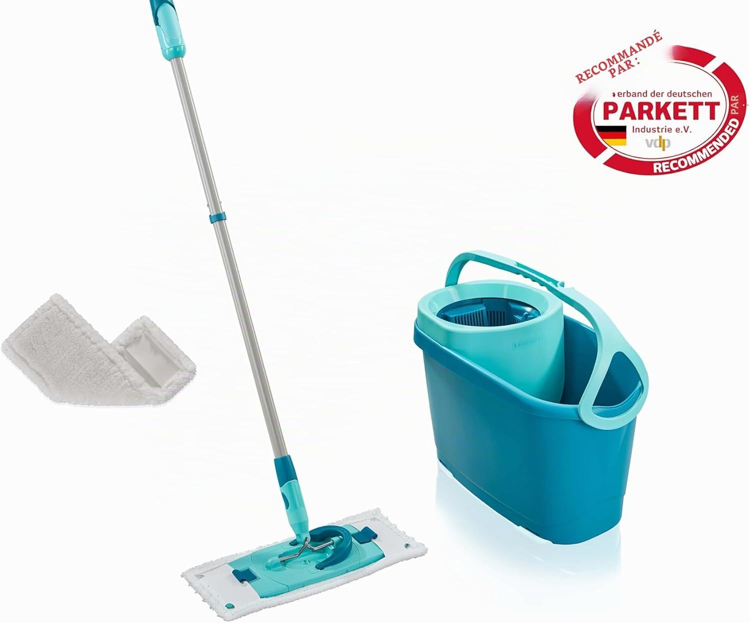 Leifheit Set Leifheit Mopa Clean Twist M Ergo 2.0, mopa fregona con cubo con 1x funda de microfibra para todo tipo de suelo y 1x funda para polvo, sistema plano con mecanismo de centrifugado