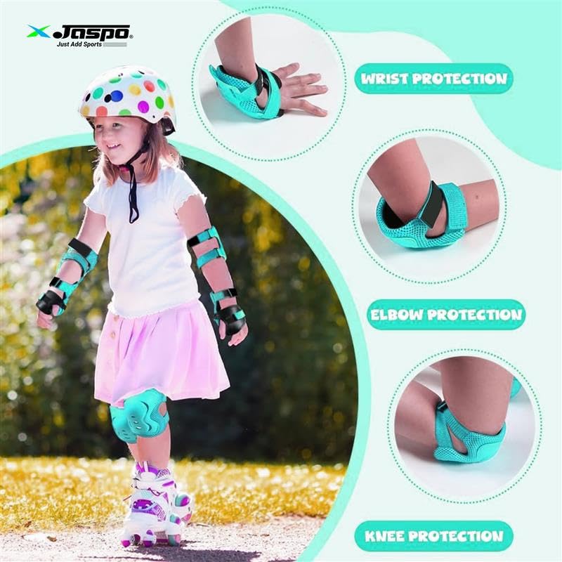Image of Jaspo Secure Hybrid Protective Gear Set - Knee, Elbow, and Wrist Guards with HDPE Shell, Polyester Mesh, EVA Foam & Soft PU Cushioning for Skating, Cycling