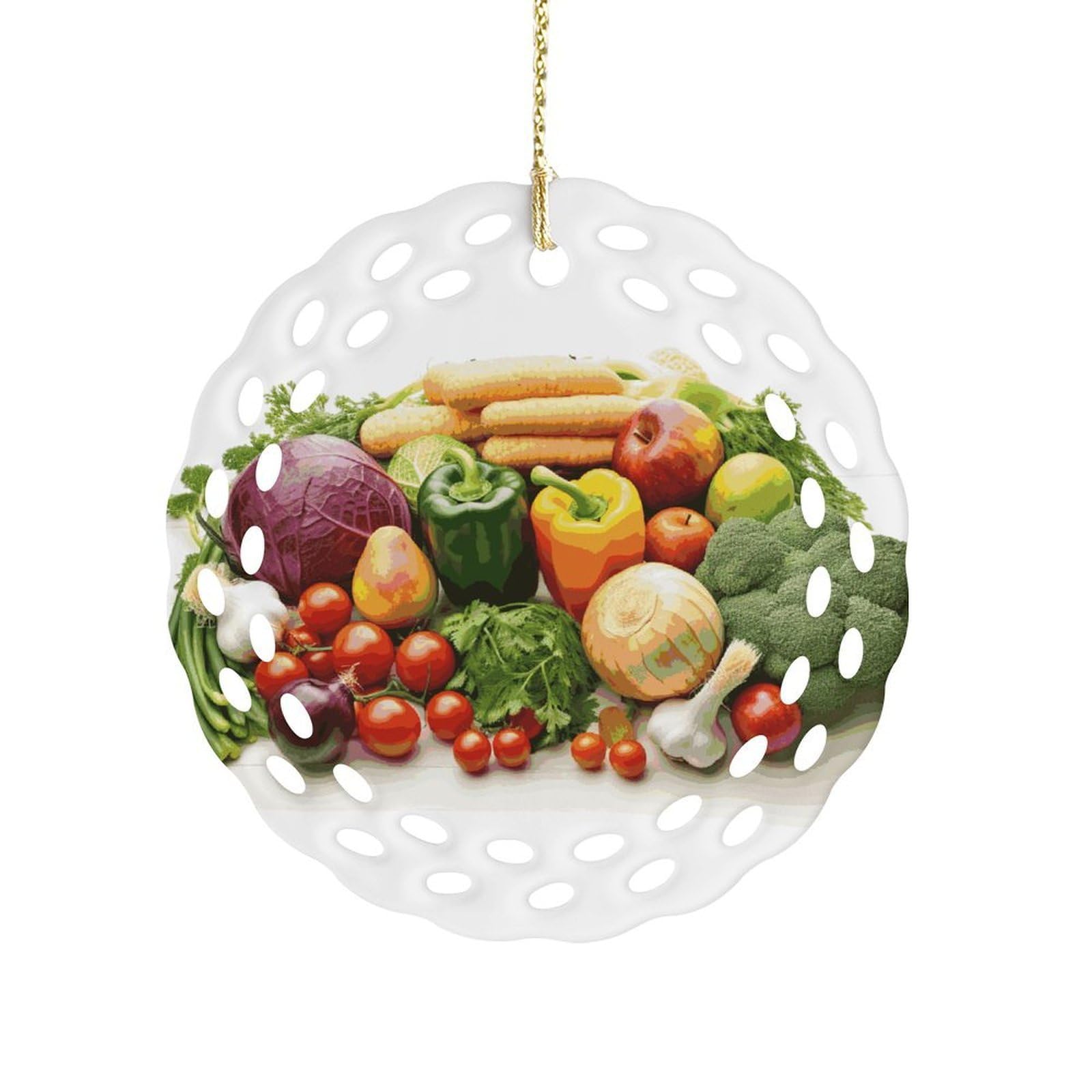 Fekiloot Women's Style Fresh Vegetables And Fruits Ceramic Ornaments 3 Inch Round,Holiday Keepsake For ,Girls,Pet Owners,Hanging Ornament Gifts Idea For Home