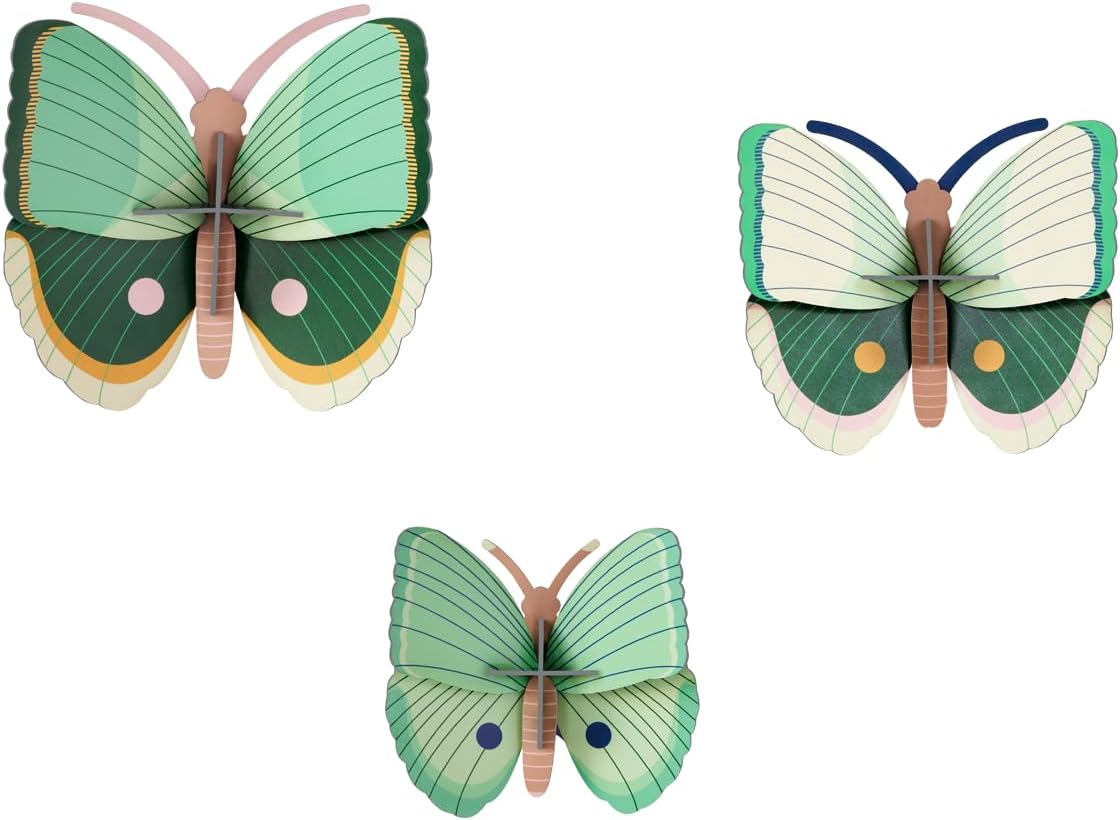 STUDIO ROOF, Wall Art Butterflies, Fern Striped Butterfly Set of 3, Eco-Friendly & Creative Gift