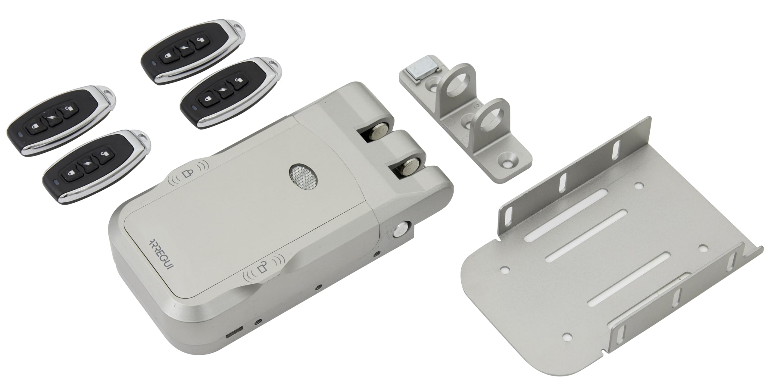 ARREGUI CI30P Cerradura de Seguridad Invisible para Puerta con 4 mandos a distancia | Antirrobo | Anti Okupas | Cerradura Electrónica para Puerta | Cerradura Inteligente | Cerrojo interior | Plata