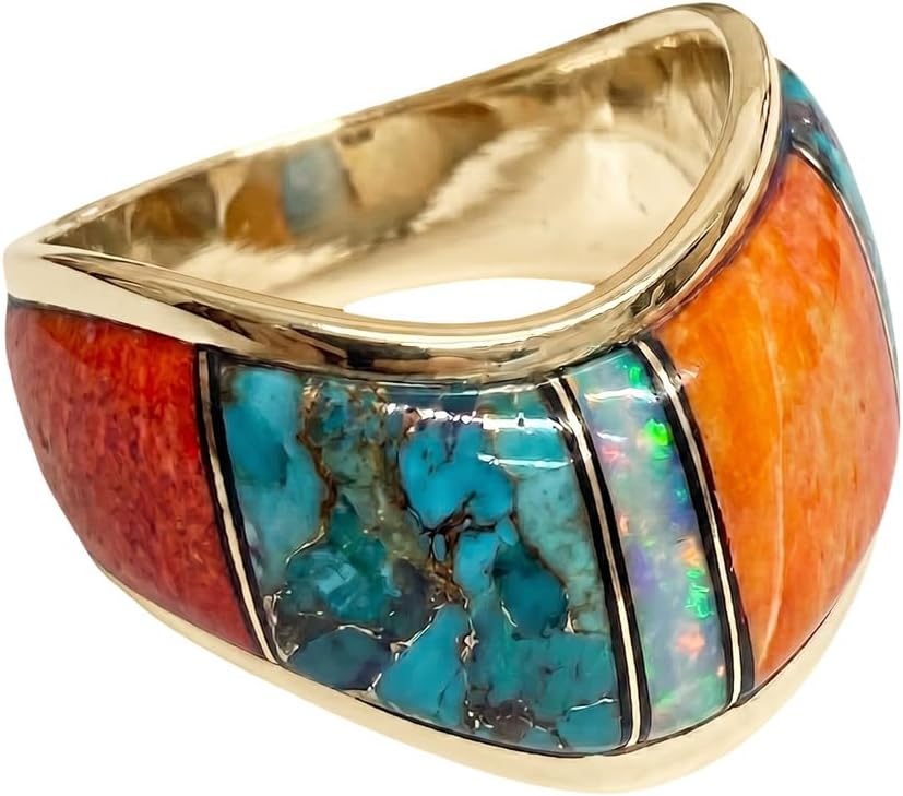 Turquoise Ring Gold Tone Genuine Gemstone for Women