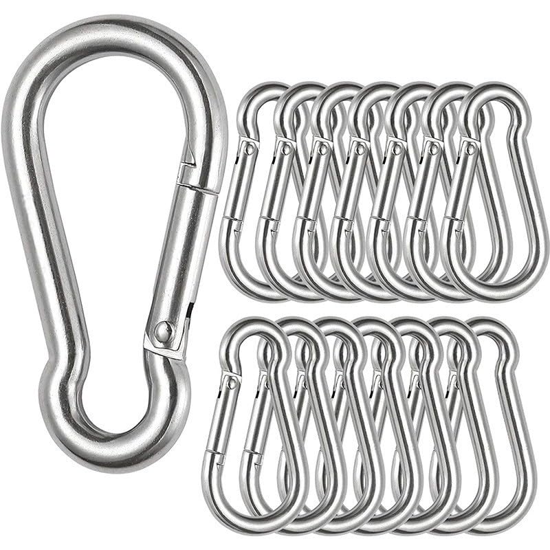 Juego de 16 mosquetones, 6 x 60 mm, mosquetón pequeño, soporta hasta 180 kg, mosquetón para llavero, camping, hamaca, correa para perros, camping, viajes, senderismo