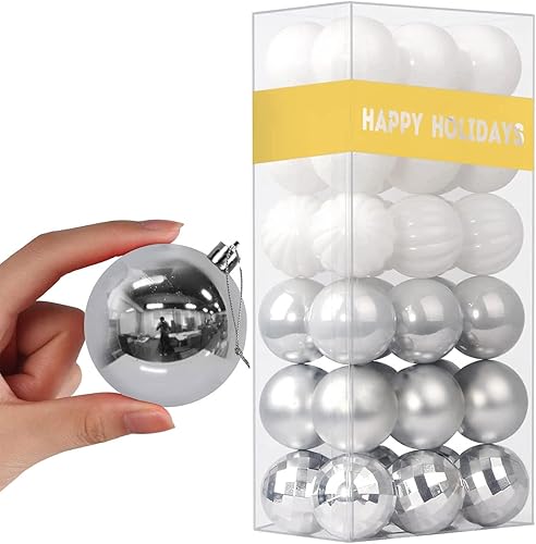 Miniatura 46 de Juego de 10 esferas de Navidad plateadas y rojas de 2.5 pulgadas, adornos para decoración de árbol de Navidad, inastillables, para cumpleaños