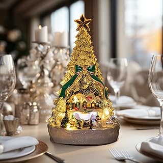 hvfun 13in Large Christmas Tree Music Box-with Color Changing Light -Battery-Powered Acrylic Festive Winter Centerpiece- Holiday Decor with Lights and Music