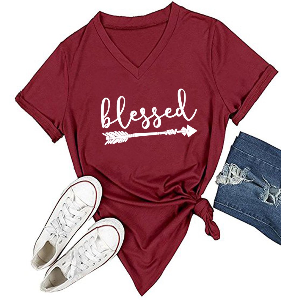 DANVOUY Women's V-Neck Summer Casual Letters Printed Short Sleeves Graphic T-Shirt