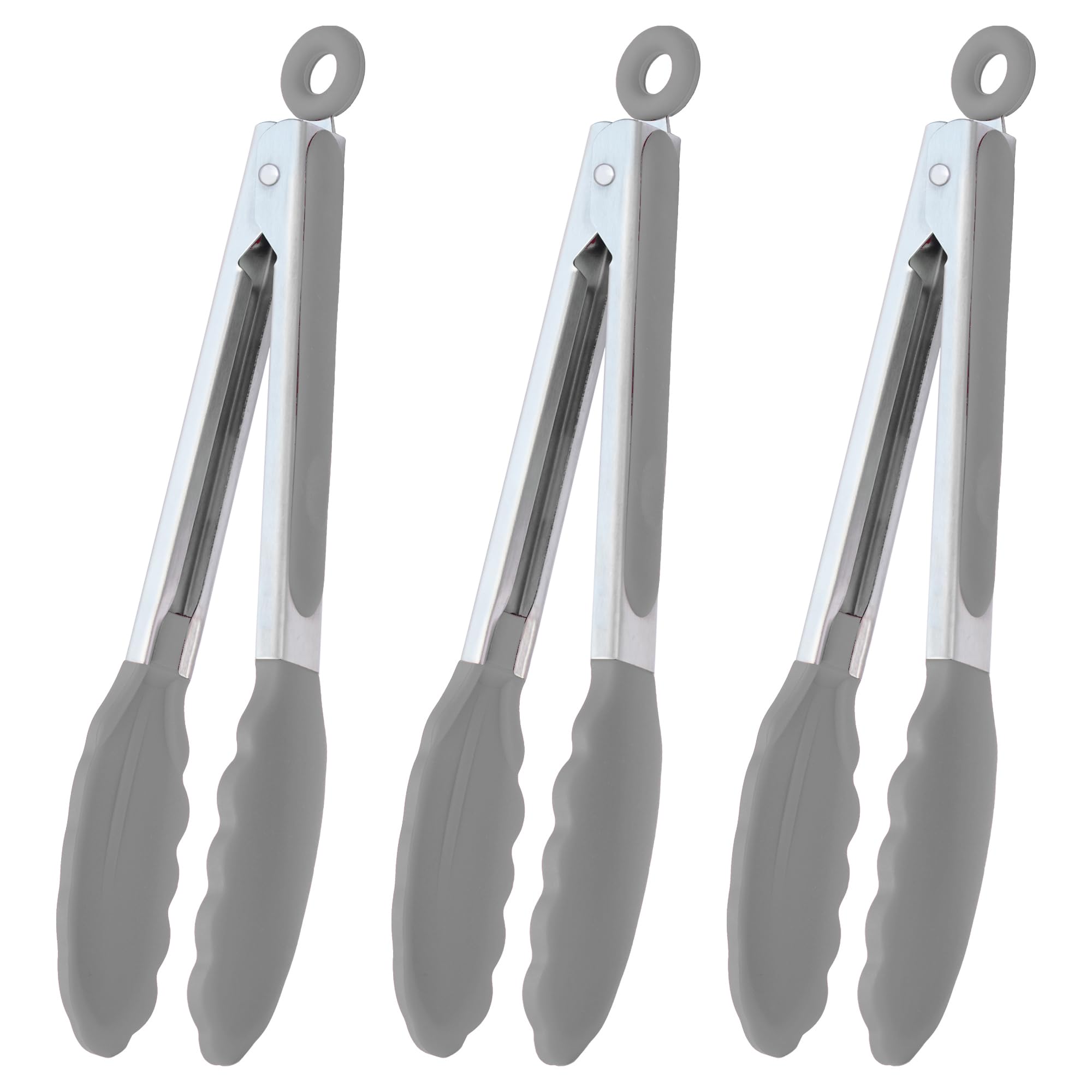HINMAY Pinzas de cocina con puntas de silicona de 9 pulgadas de acero inoxidable, juego de 3 (gris)