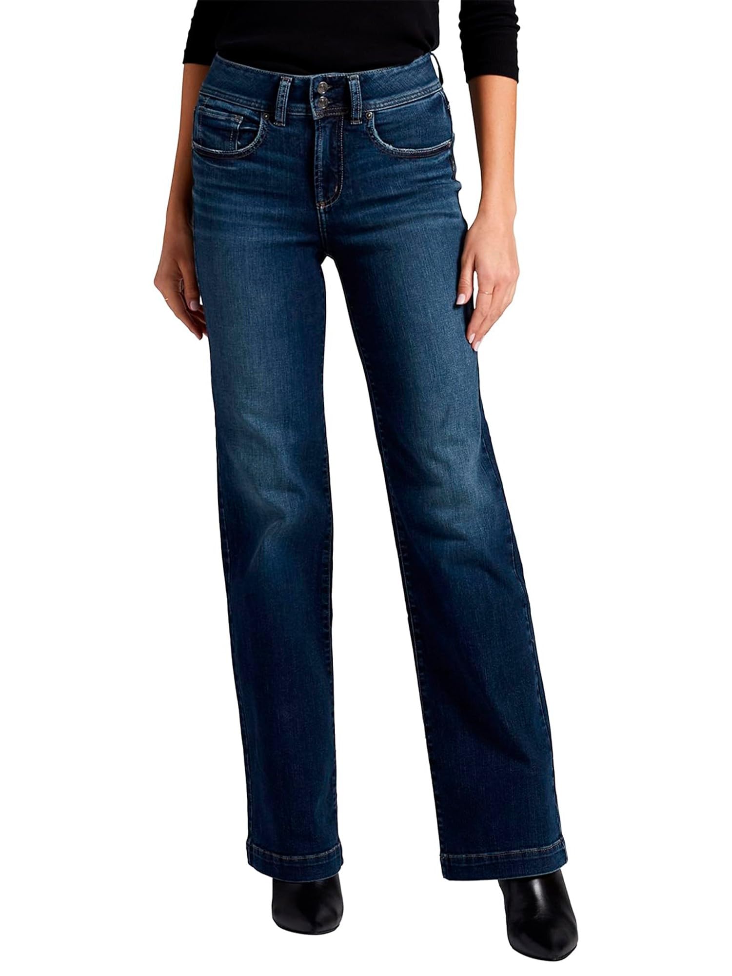 Silver Jeans Co. Women's Avery High Rise Curvy Fit Trouser Leg Jeans, Blue, 32W x 31L