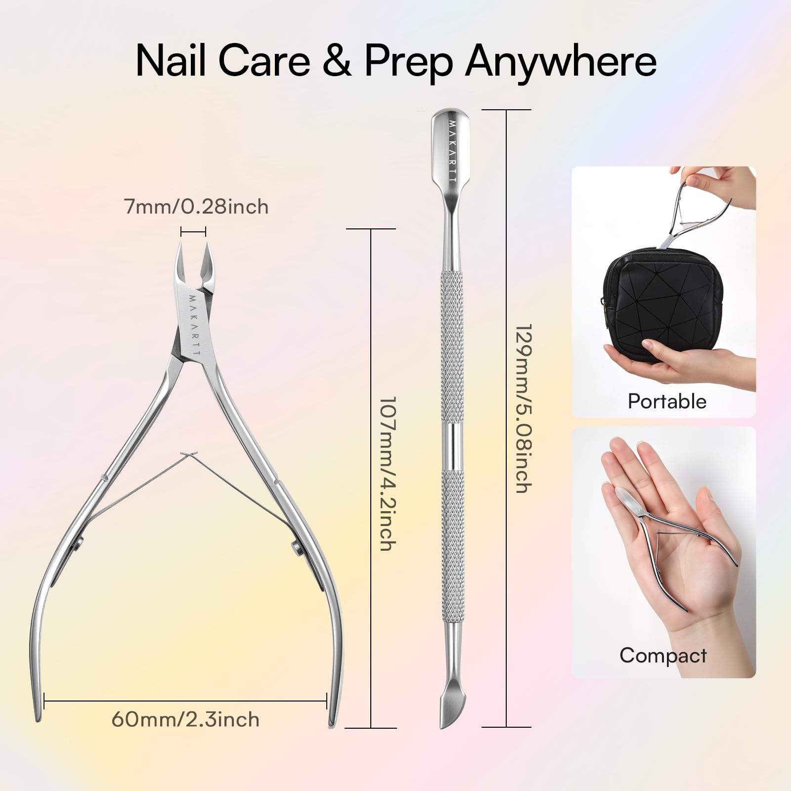 Makartt Nagelhautschieber und -zange – 2-teiliges Nagelhautentferner-Set, professioneller Edelstahl-Trimmer für Finger- und Zehennägel, Maniküre- und Pediküre-Werkzeug