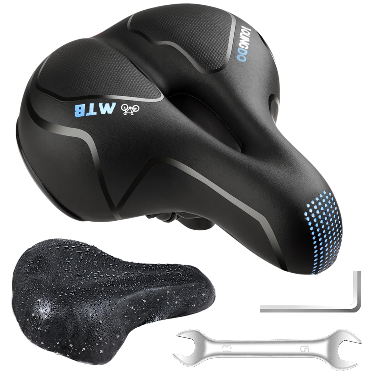 YOUNGDO Bicycle Saddle, Gel Bicycle Seat, Soft, Comfortable, Breathable, Shock-Absorbing, Ergonomic Bicycle Saddle with Waterproof Cover