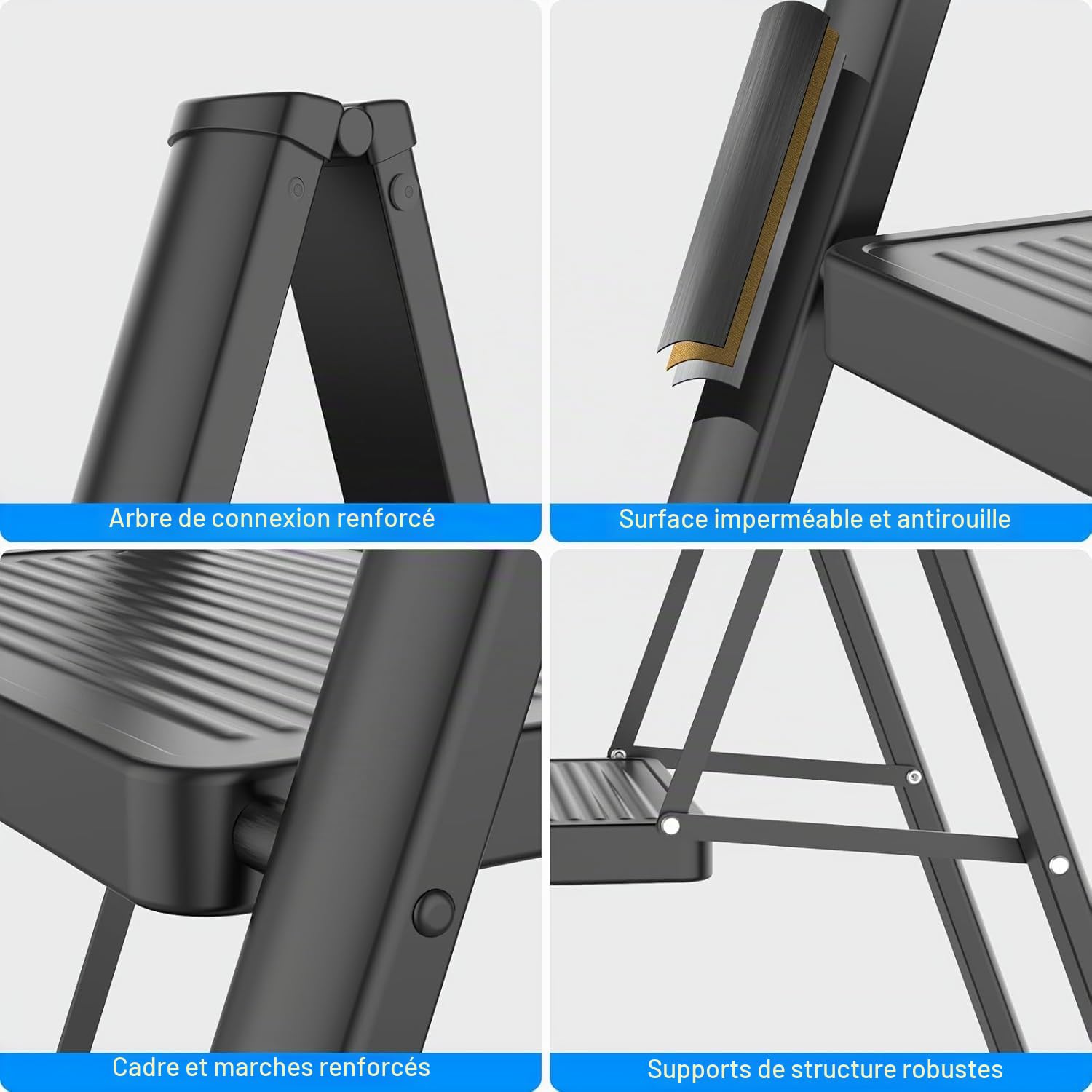 Escabeau pliable à 2 marches pour cuisine, bricolage et jardinage, échelle en acier robuste, capacité de 150 kg avec grande plate-forme antidérapante, escabeau portable et fin, noir