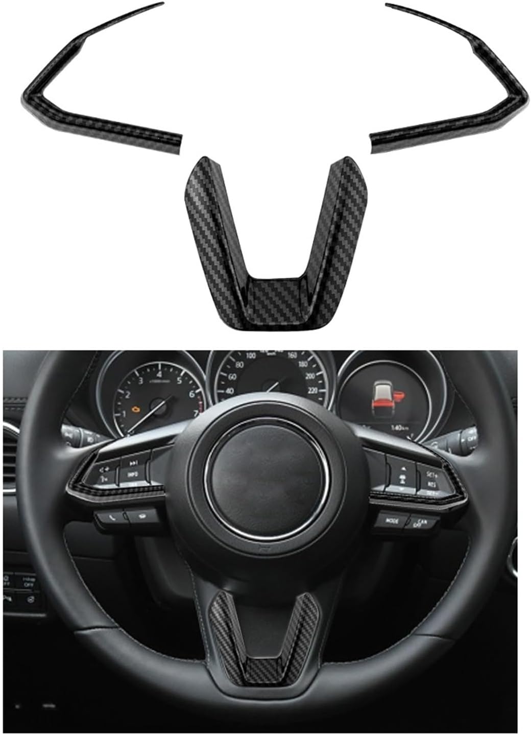 Car Interior Sticker Fit for Mazda 3 6 CX3 CX-3 CX-5 CX5 CX8 CX 9 Axela ATENZA 2017-2019 Car Steering Wheel Trim Sequins Cover Sticker Car Steering Cover(Black Carbon)