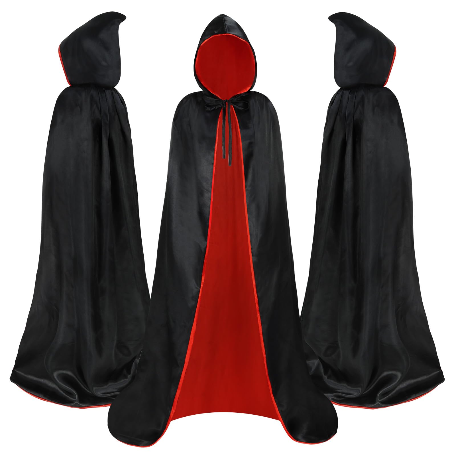 Aomig Unisex Reversible Cape Halloween Hooded Cloak Double Sided 2 Colors Hooded Cape Witch Costume Grim Vampire Long Cape Wizard Robe Costume Fancy Dress for Halloween Christmas World Book Day(150cm)